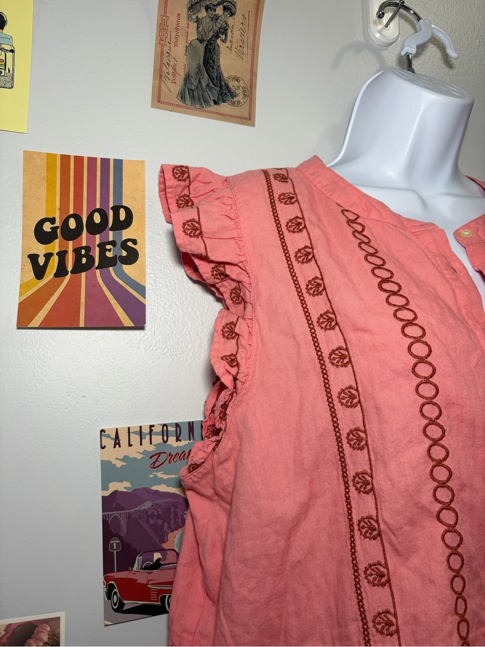 LOFT Coral Embroidered Ruffle Button-Front Tunic - Picture 3 of 5